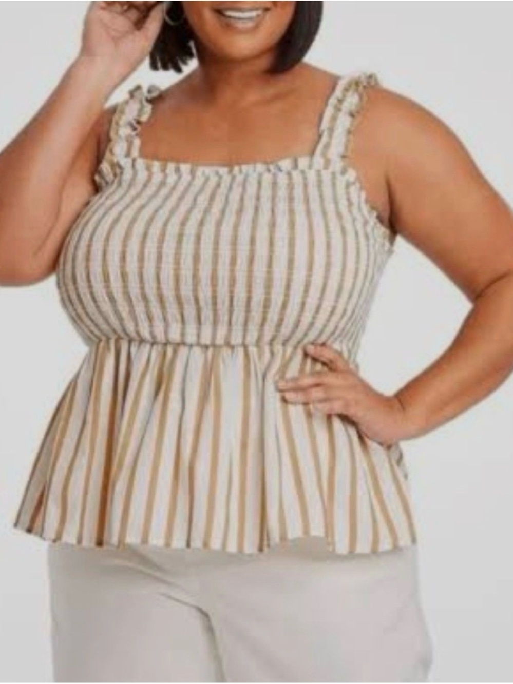 Ava & Viv Striped Smocked Peplum Tank Top 1X EUC